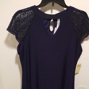Brand new Navy Blue Blouse with Lace Sleeves